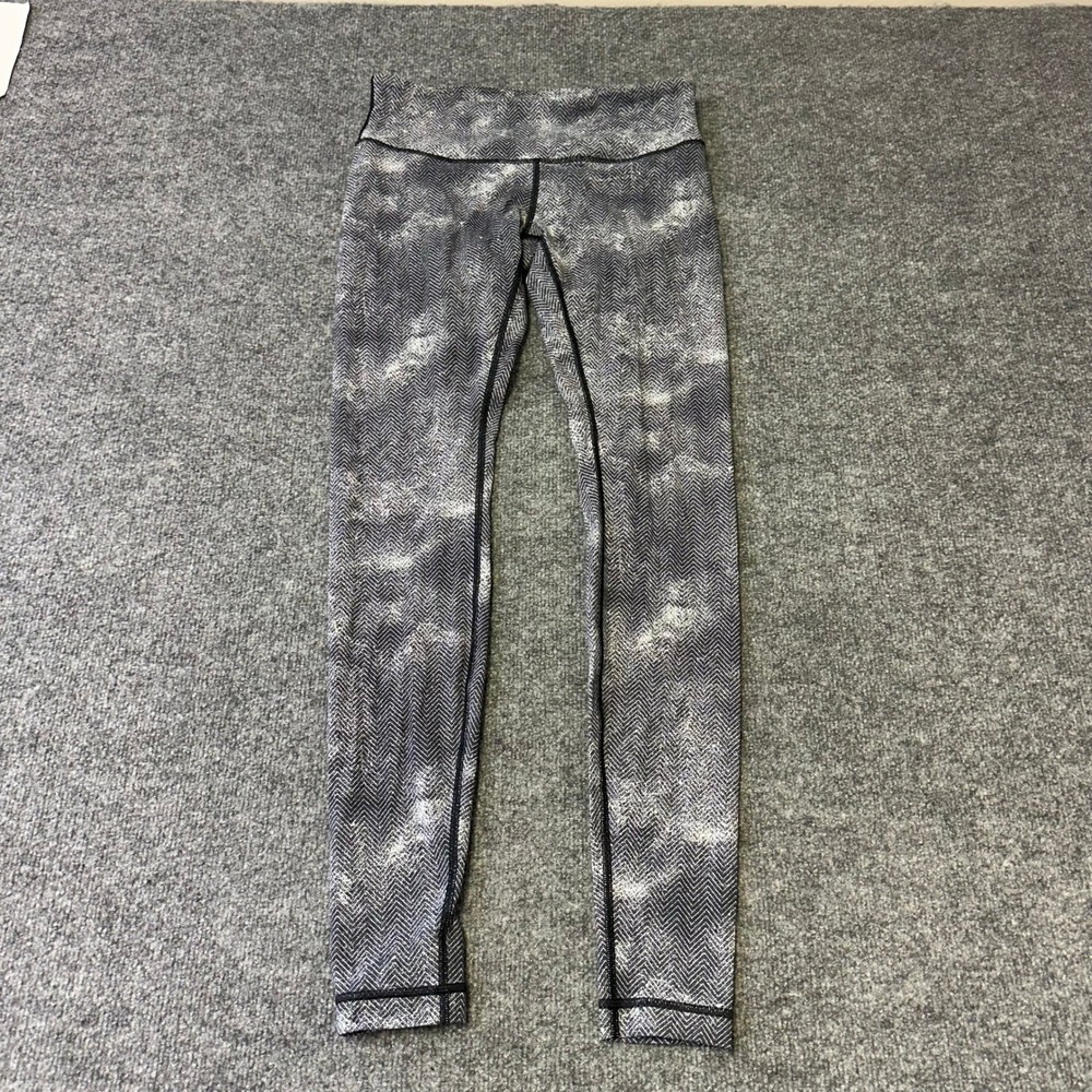 Lululemon Leggings Womens Size 8 Gray Herringbone High Rise Athletic Yoga Pants